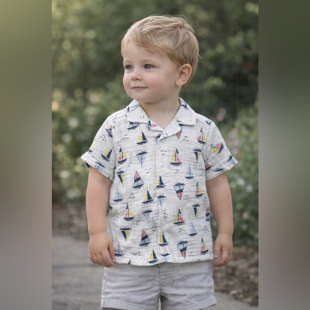 Baby Essentials Multicolor Sailboat Button Down Shirt